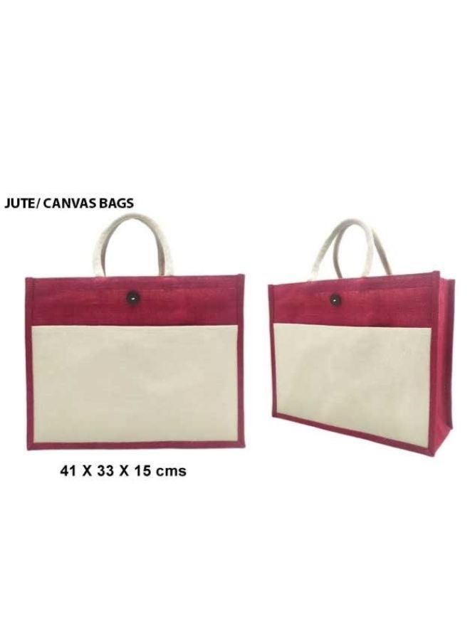 Fatio Set of 10 Eco-Friendly Jute Canvas Bags – Cream and Red, Durable and Stylish - Image 3